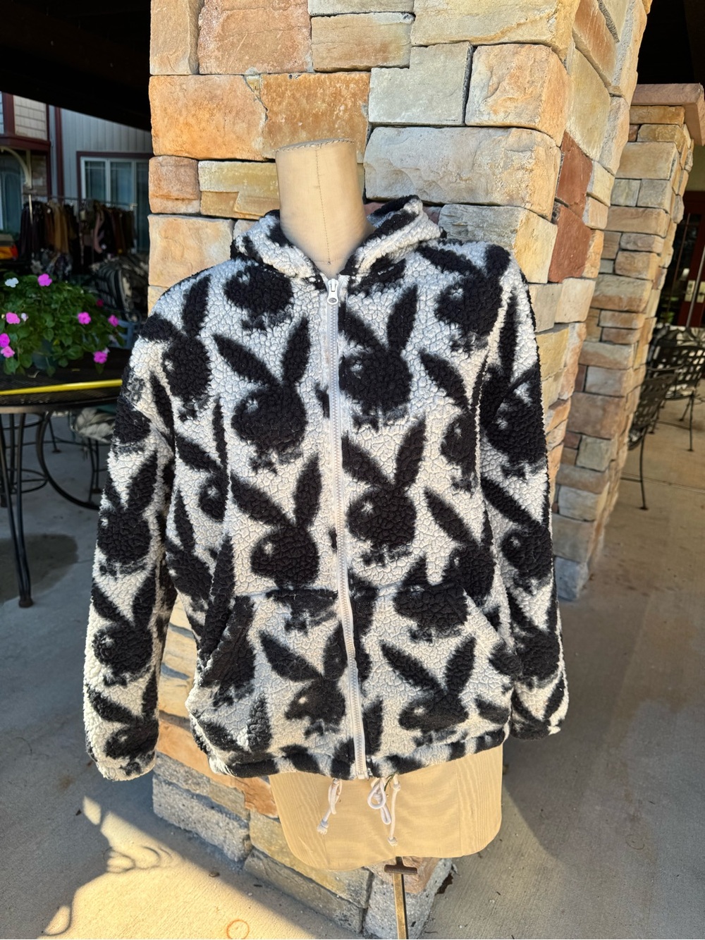 PacSun Playboy Teddy Jacket - Black & Gray